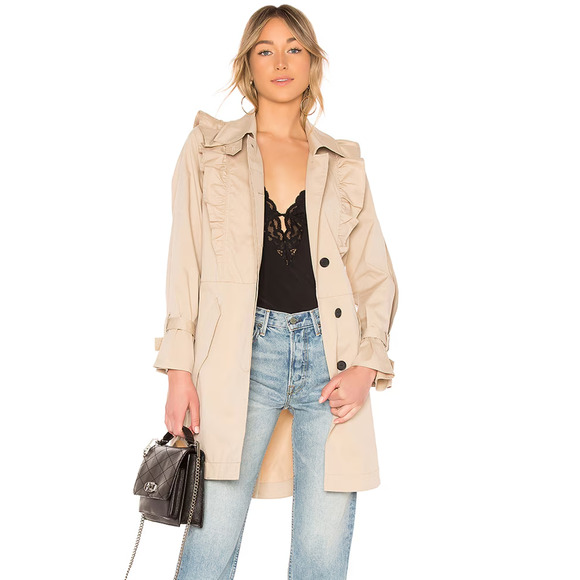 Joie x Revolve Gila Ruffle Trim Long Sleeve Trench Coat in Tan XS - Picture 2 of 12
